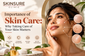 Skincare and skin health awareness banner for Skinsureclinic highlighting skin protection, natural glow and the importance of a daily skincare routine.